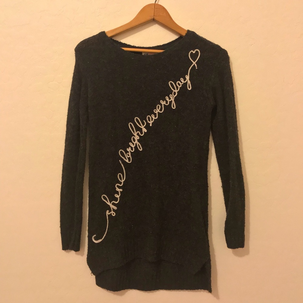 H&M girls gray embroidered long sweater